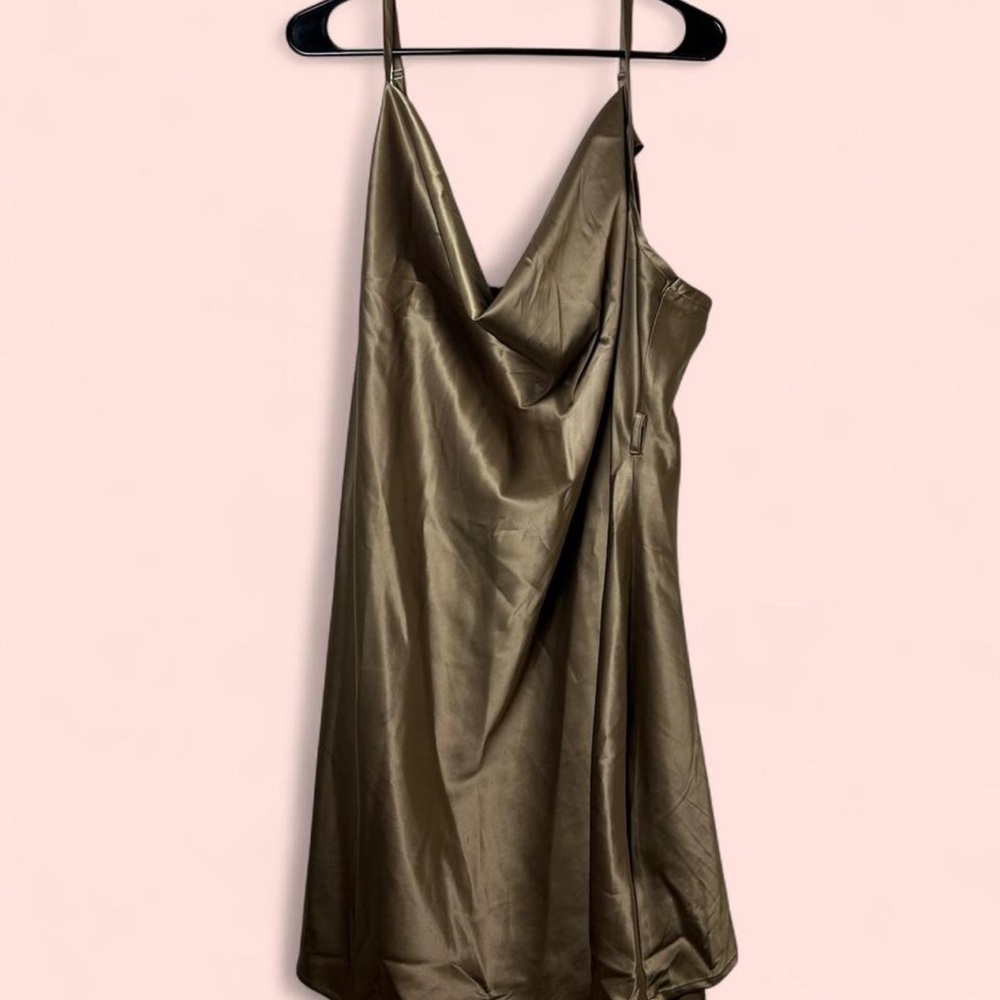 Cider Backless Satin Dress in Olive